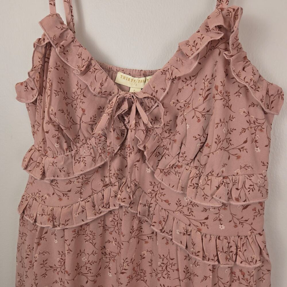 THIRTY/THIRTY Floral Ruffle Cami Mini Dress Women L Dusty Pink Cottage. BOHO NEW - Picture 2 of 8